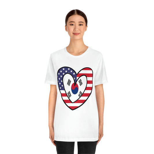 South Korean American Heart Valentines Day Gift Tee Shirt | Half Korea USA Flag T-Shirt