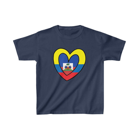 Kids Colombian Haitian Flag Inner Heart Colombia Haiti  T-Shirt | Unisex Tee Shirt