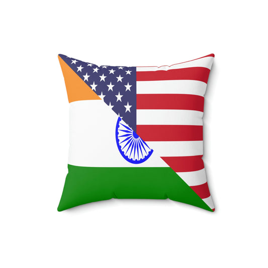 Indian American Flag Half India USA Spun Polyester Square Pillow
