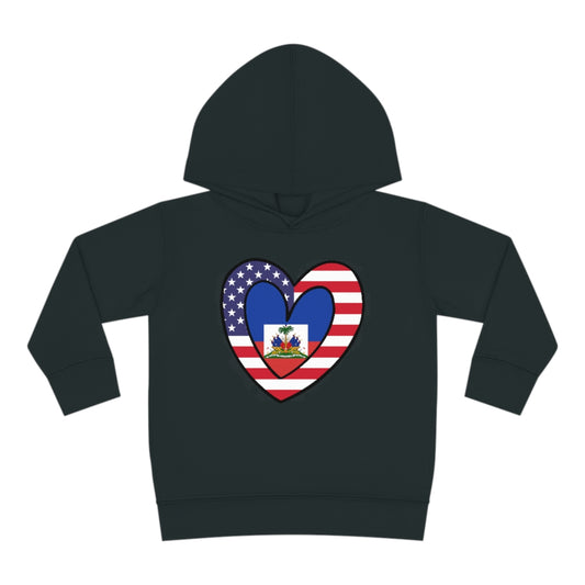 Toddler American Haitian Flag Heart Pullover Fleece Hoodie | Haiti USA