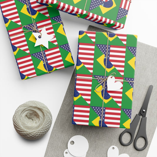 Brazilian American flag Gift Wrap Papers | Brazil USA Christmas Present Wrapping Paper