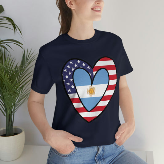 Argentinian American Heart Valentines Day Gift Tee Shirt | Half Argentina USA Flag T-Shirt