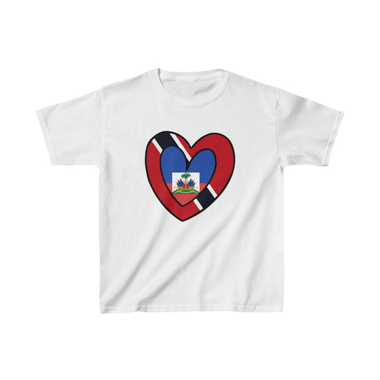 Kids Haitian Trini Flag Heart Haiti Trinidad Tobago T-Shirt | Unisex Tee Shirt