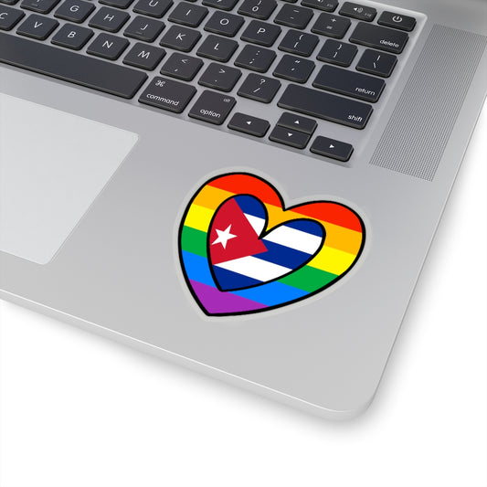 Cuban Pride Rainbow Flag Heart Sticker | Cuba Pride Month Accessory