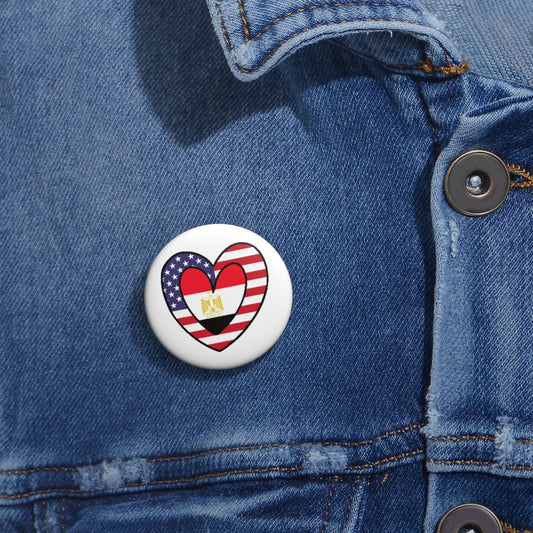 American Egyptian Flag Inner Heart Pin Button | Egypt USA