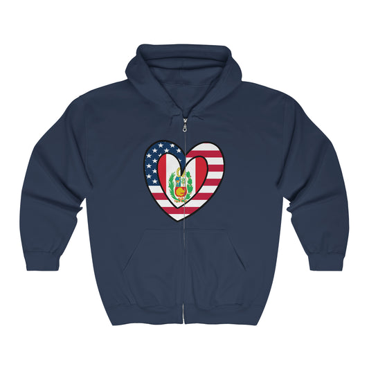 American Peruvian Flag Inner Heart USA Peru Zip Hoodie | Hooded Sweatshirt