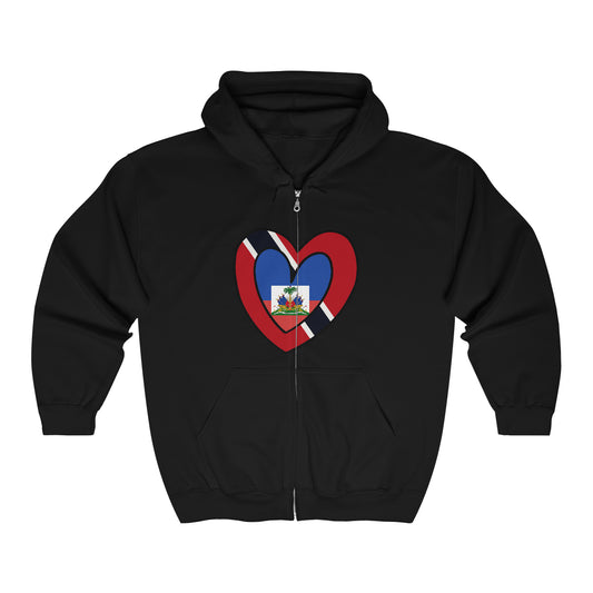 Haitian Trini Flag Heart Haiti Trinidad Tobago Zip Hoodie | Hooded Sweatshirt