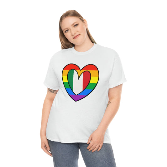 Italian Rainbow Flag Heart T-Shirt | Unisex Italy Pride Month Tee