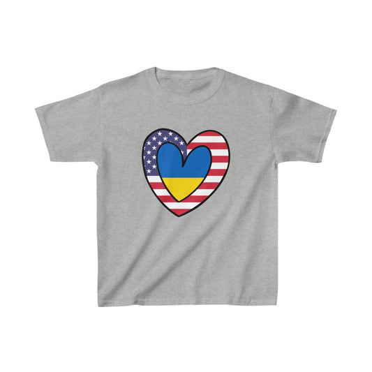 Kids American Ukrainian Flag Inner Heart USA Ukraine  T-Shirt | Unisex Tee Shirt