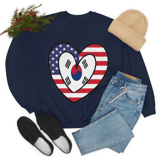 South Korean American Heart Valentines Day Gift Sweatshirt | Unisex Korea USA Flag