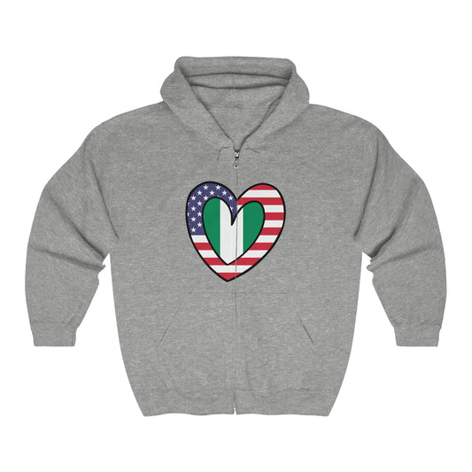 American Nigerian Flag Inner Heart USA Naija Nigeria Zip Hoodie | Hooded Sweatshirt