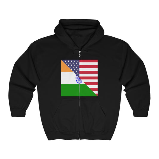 Indian American Flag Half India USA Zip Hoodie | Hooded Sweatshirt