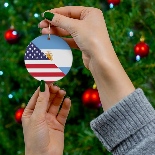 Argentinian American Flag Ceramic Ornaments | Argentina USA Christmas Tree