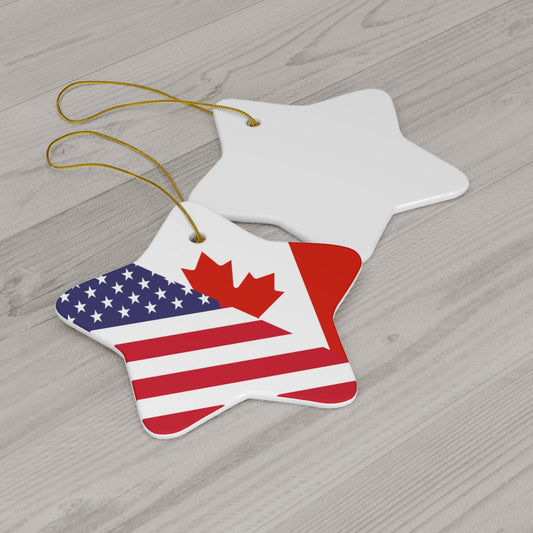 Canadian American Flag Ceramic Ornaments | Canada USA Holiday Christmas Tree