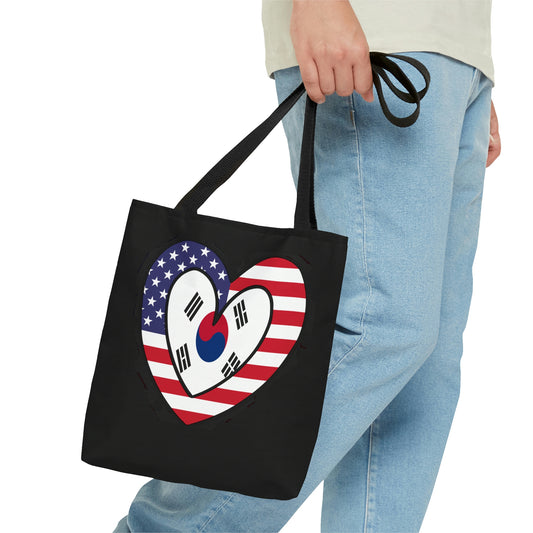 South Korean American Heart Valentines Day Gift Half Korea USA Flag Tote Bag | Shoulder Bag