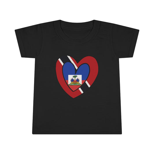 Toddler Haitian Trini Heart Flag Tee | Unisex Haiti Trinidad and Tobago Shirt