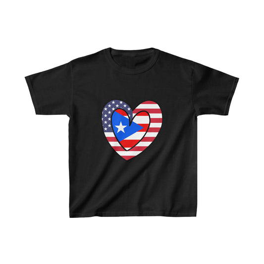 Kids Puerto Rican American Heart Valentines Day Gift Half Boricua PR USA Flag T-Shirt | Unisex Tee Shirt