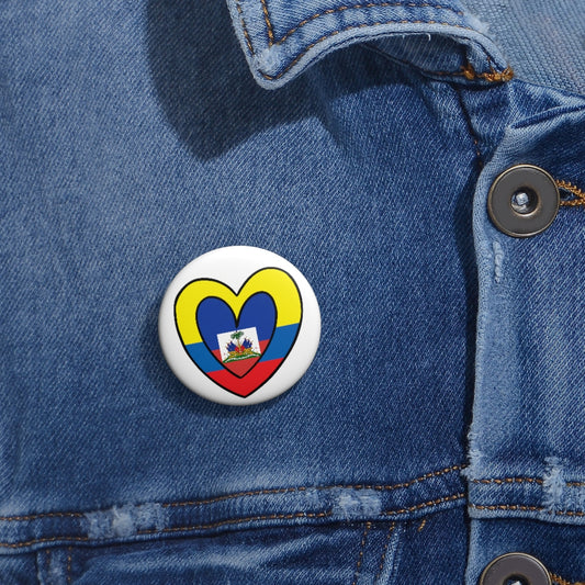 Colombia Haiti Flag Inner Heart Pin Button | Colombian Haitian