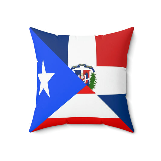 Puerto Rican Dominican Republic Flag Half PR DR Spun Polyester Square Pillow