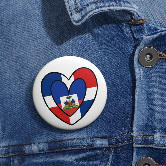 Dominican Republic Haiti Flag Inner Heart Pin Button | Dr Dominican Haitian