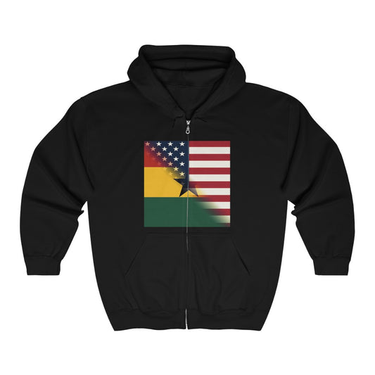 Ghana America Flag | Half Ghanaian Zip Hoodie | Hooded Sweatshirt