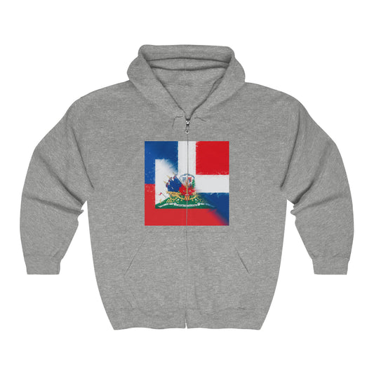 Haiti Dominican Republic Flag | Hispaniola DR Half Haitian Dominican Flag Zip Hoodie | Hooded Sweatshirt