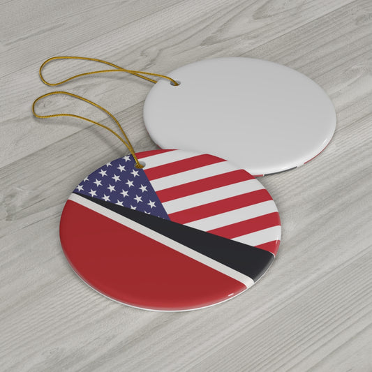 Trini American Flag Ceramic Ornaments | Trinidad USA Holiday Christmas Tree