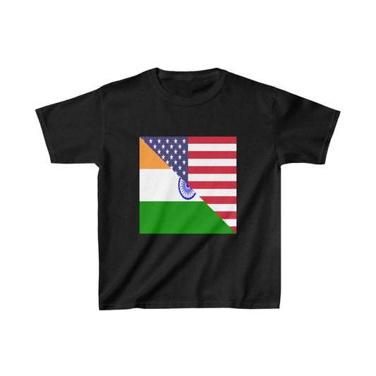 Kids Indian American Flag Half India USA T-Shirt | Unisex Tee Shirt