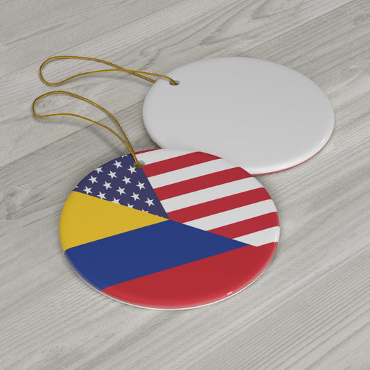 Colombian American Flag Ceramic Ornaments | Colombia USA Holiday Christmas Tree