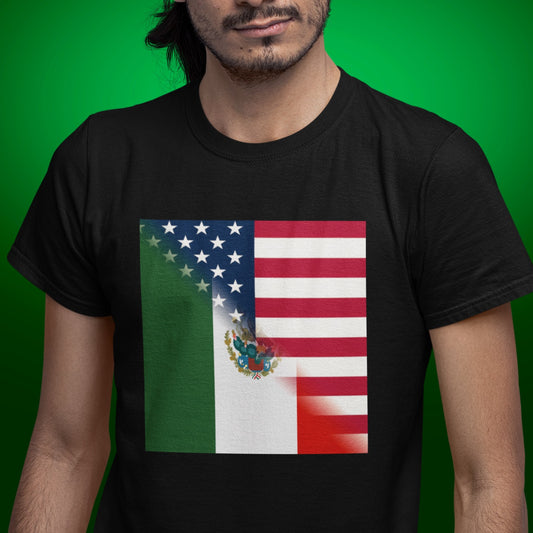 Half Mexico - America Flag Tee | USA Mexican Clothing
