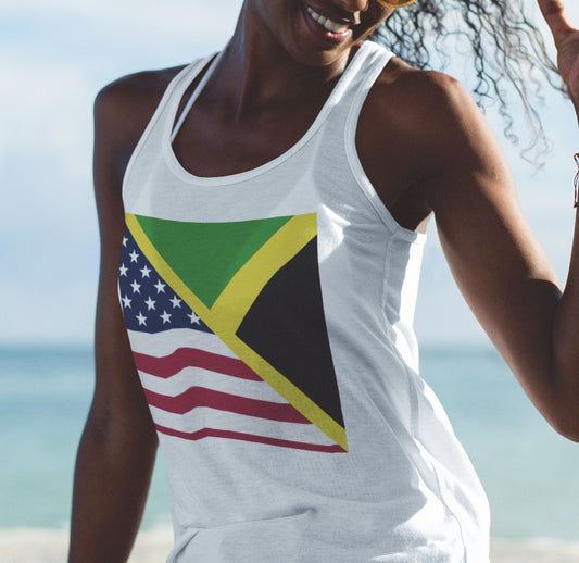 Women’s Jamaican American Flag Racerback Tank Top | Jamaica USA Shirt
