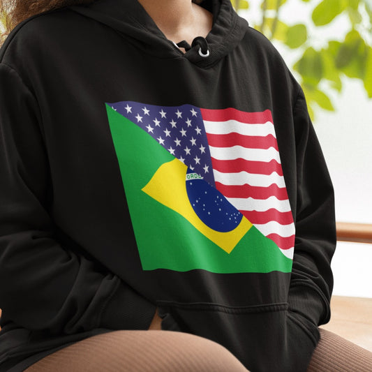 Brazilian American Flag Hoodie  | Unisex Half Brazil USA Pullover Brasil