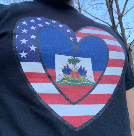 American Haitian Inner Flag Inner Heart Tee | Unisex Haiti USA Shirt
