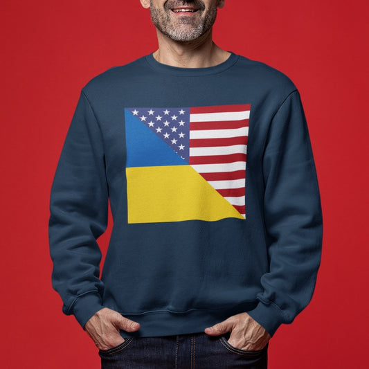Ukrainian-American Flag Crewneck Sweatshirt | Ukraine USA