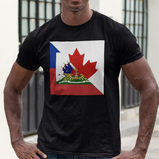 Half Haitian Canadian Flag Tee | Haiti Canada T-Shirt