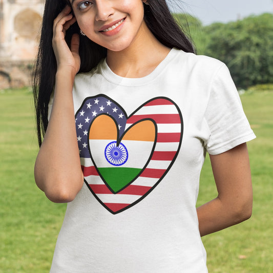 American Asian India Flag Inner Heart Tee | Unisex Indian USA Shirt