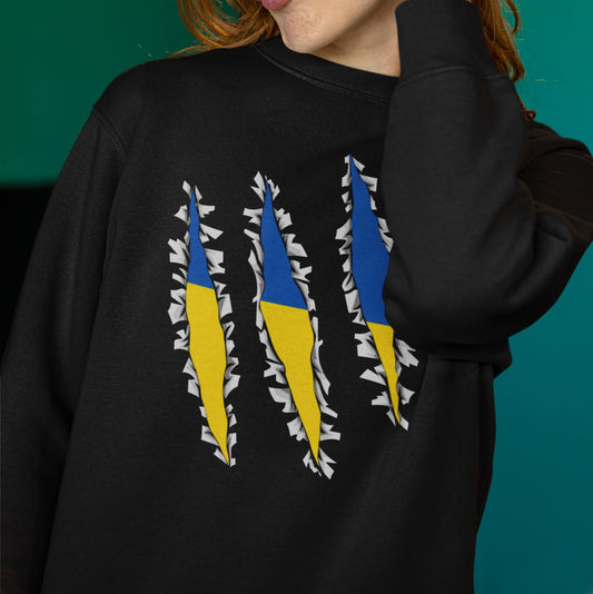 Slashed Ukraine Flag Sweatshirt | Ukrainian Men Women Pullover