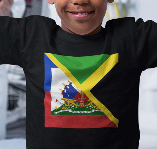 Kids Haitian Jamaican Flag | Half Jamaica Haiti T-Shirt | Unisex Tee Shirt