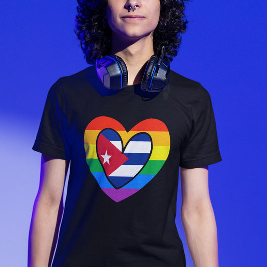 Cuban Rainbow Flag Heart T-Shirt | Unisex Cuba Cubano Pride Month Tee
