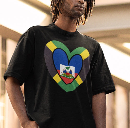 Jamaican Haitian Inner Flag Inner Heart Tee | Unisex Haiti Jamaica Shirt