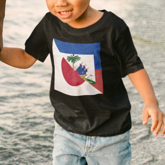 Toddler Half Haitian-Japanese Flag T-Shirt | Haiti Japan Baby Boy Girl Outfit