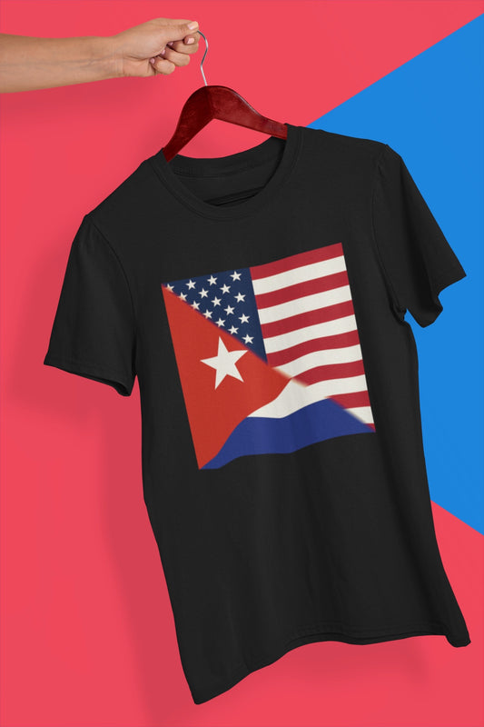 Half Cuba America Flag T-Shirt | USA Cuban Apparel Ships from US