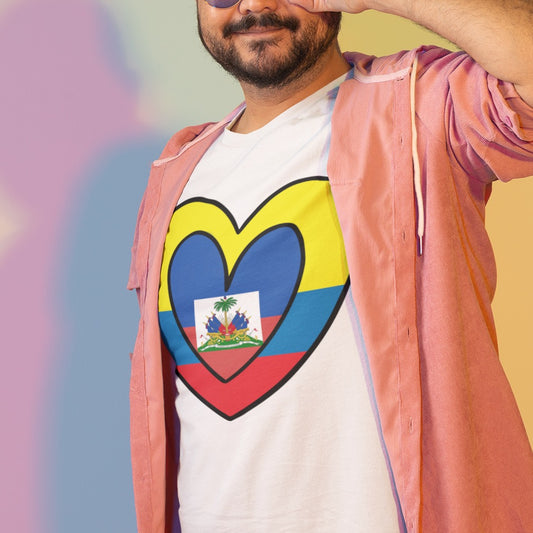 Colombian Haitian Inner Flag Inner Heart Tee | Unisex Haiti Colombia Shirt