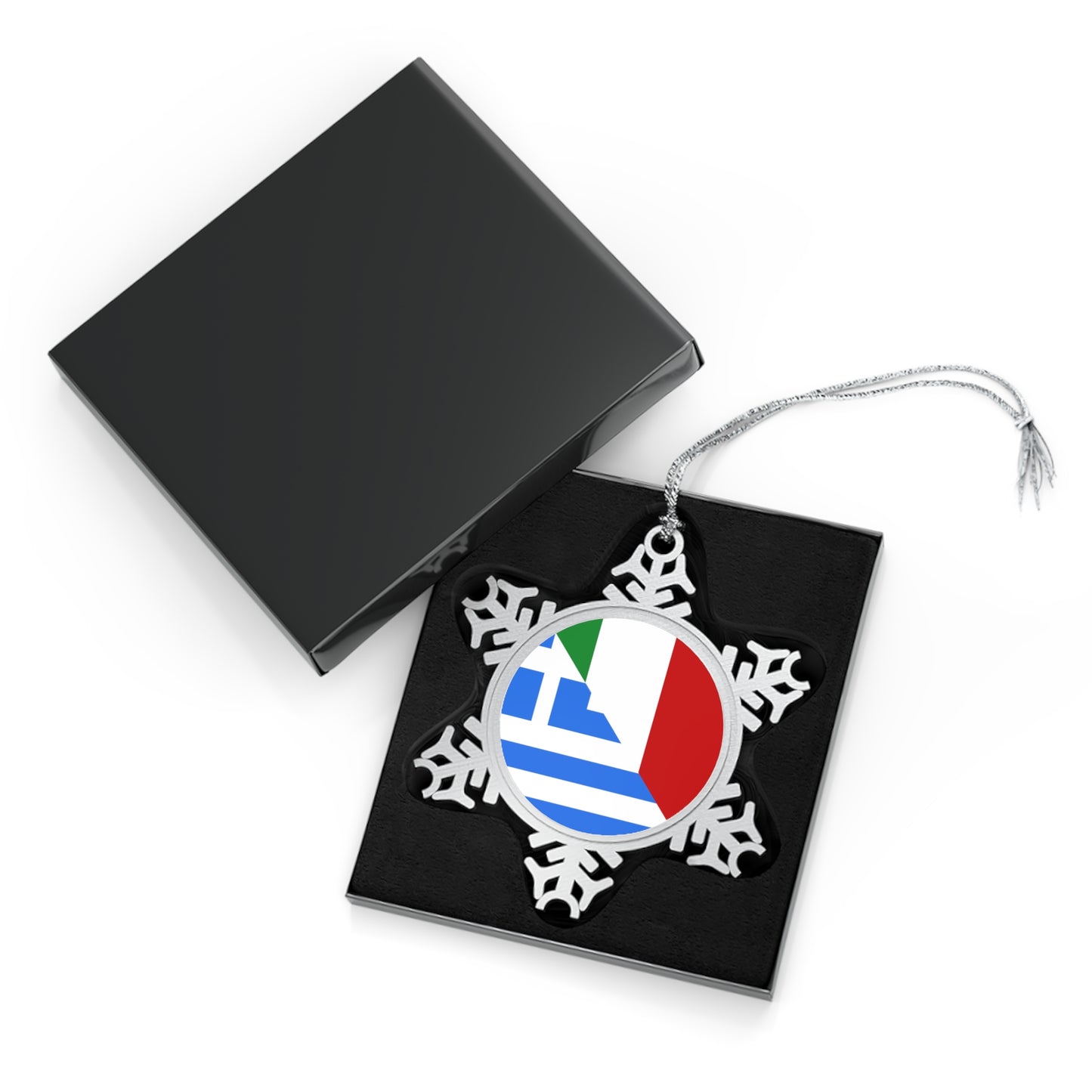 Greek Italian Flag Half Greece Italy Pewter Snowflake Ornament