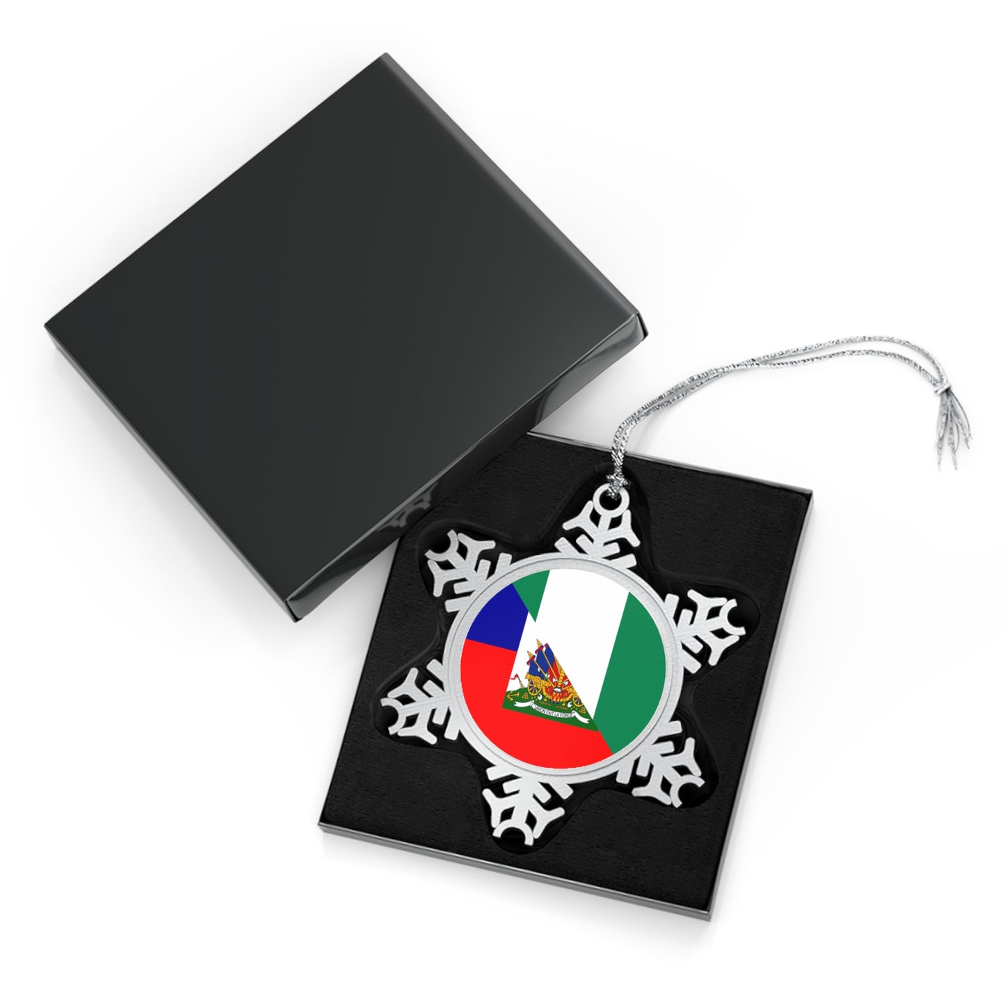 Haitian Nigerian Flag Half Haiti Nigeria Pewter Snowflake Ornament