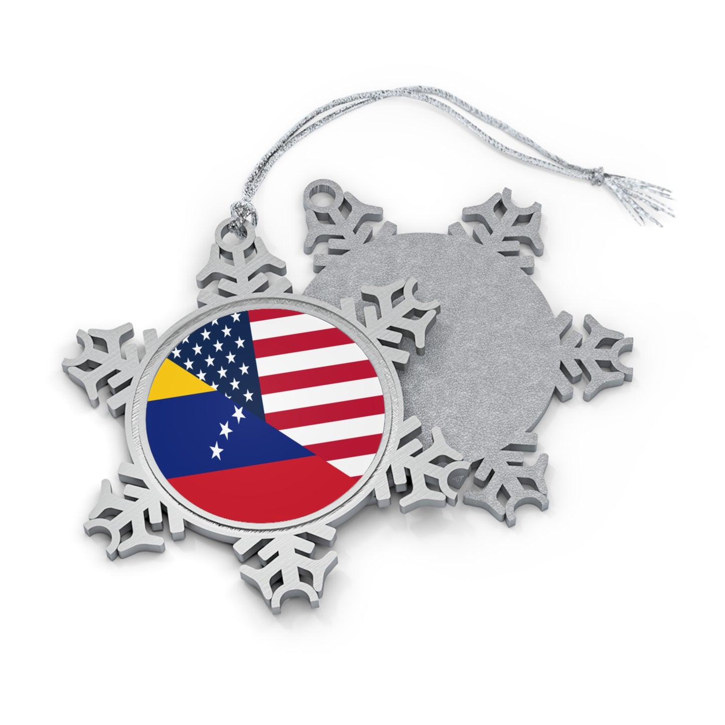 Venezuela American Flag Half Venezuelan USA Pewter Snowflake Ornament