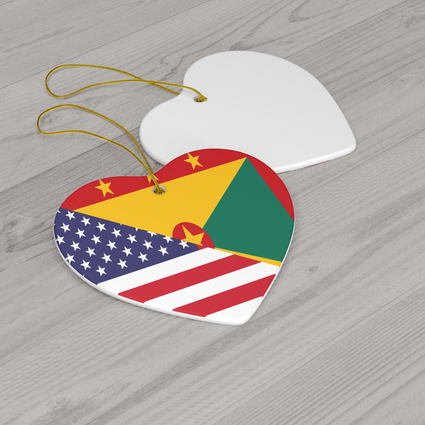 Grenadan American Flag Half Grenada USA Ceramic Ornament | Christmas Tree Ornaments