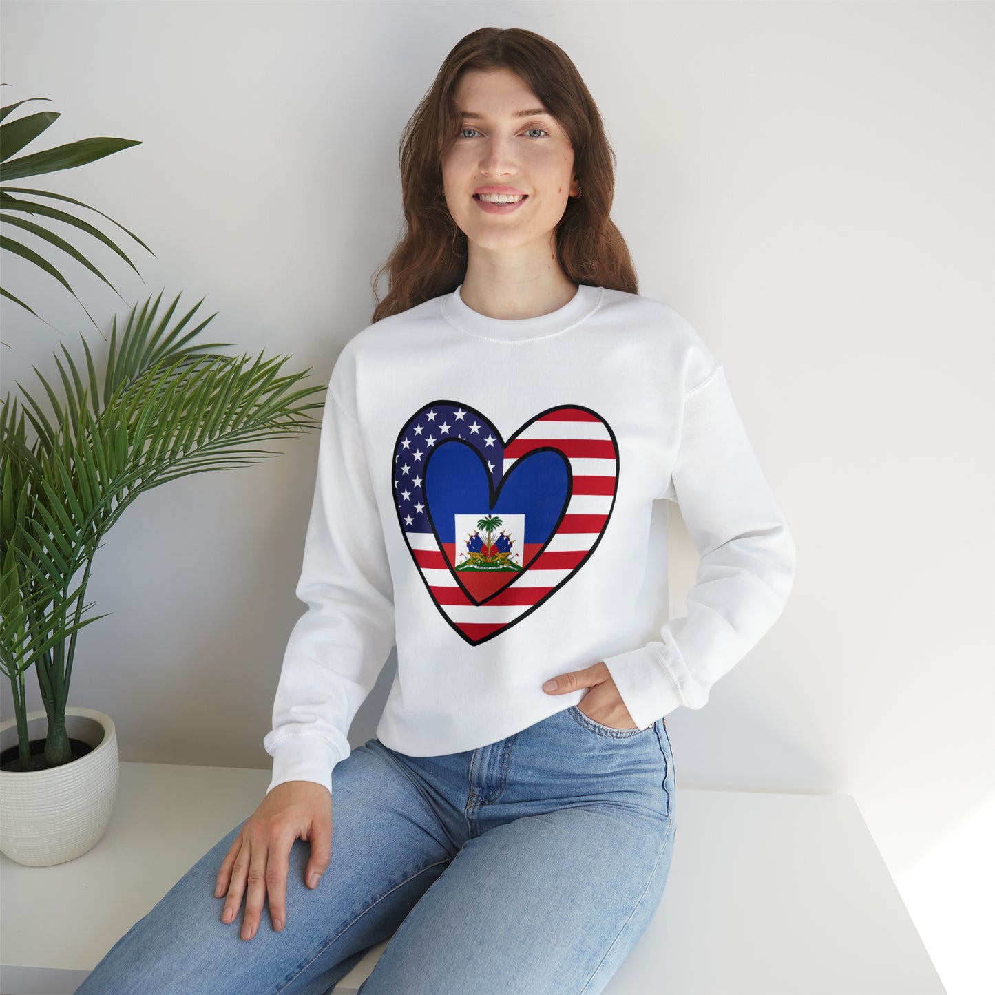 American Haitian Flag Inner Heart USA Haiti Unisex Sweatshirt