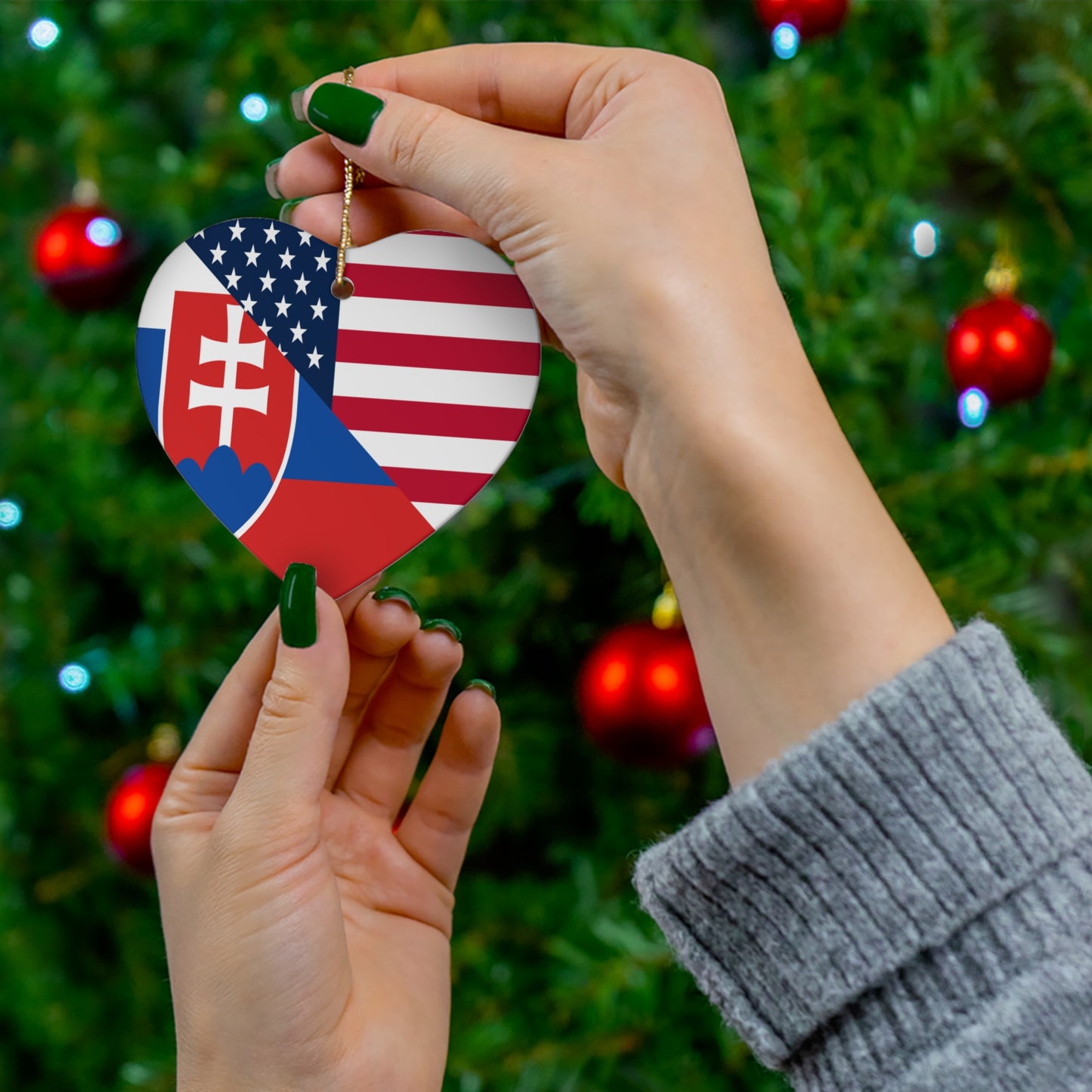 Slovakia American Flag Half Slovakian USA Ceramic Ornament | Christmas Tree Ornaments