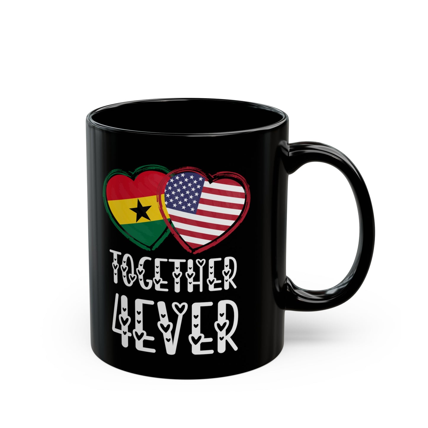 Ghana USA Valentines Gift Flag Heart Ghanaian American Together 4ever Black Mug (11oz, 15oz)